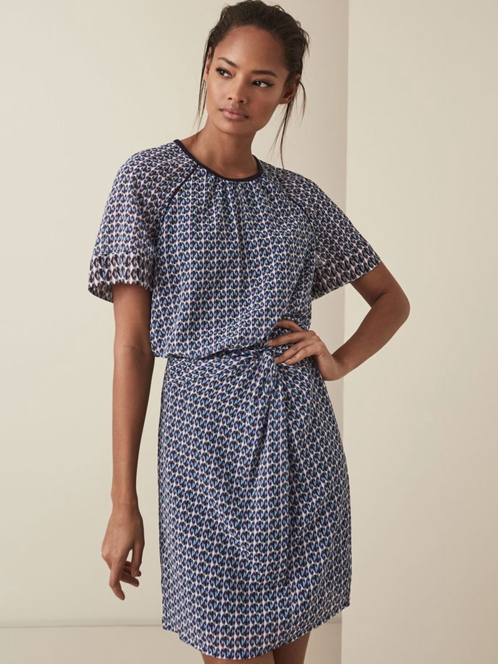 REISS • Heidi Diamond Printed Day Dress in Blue